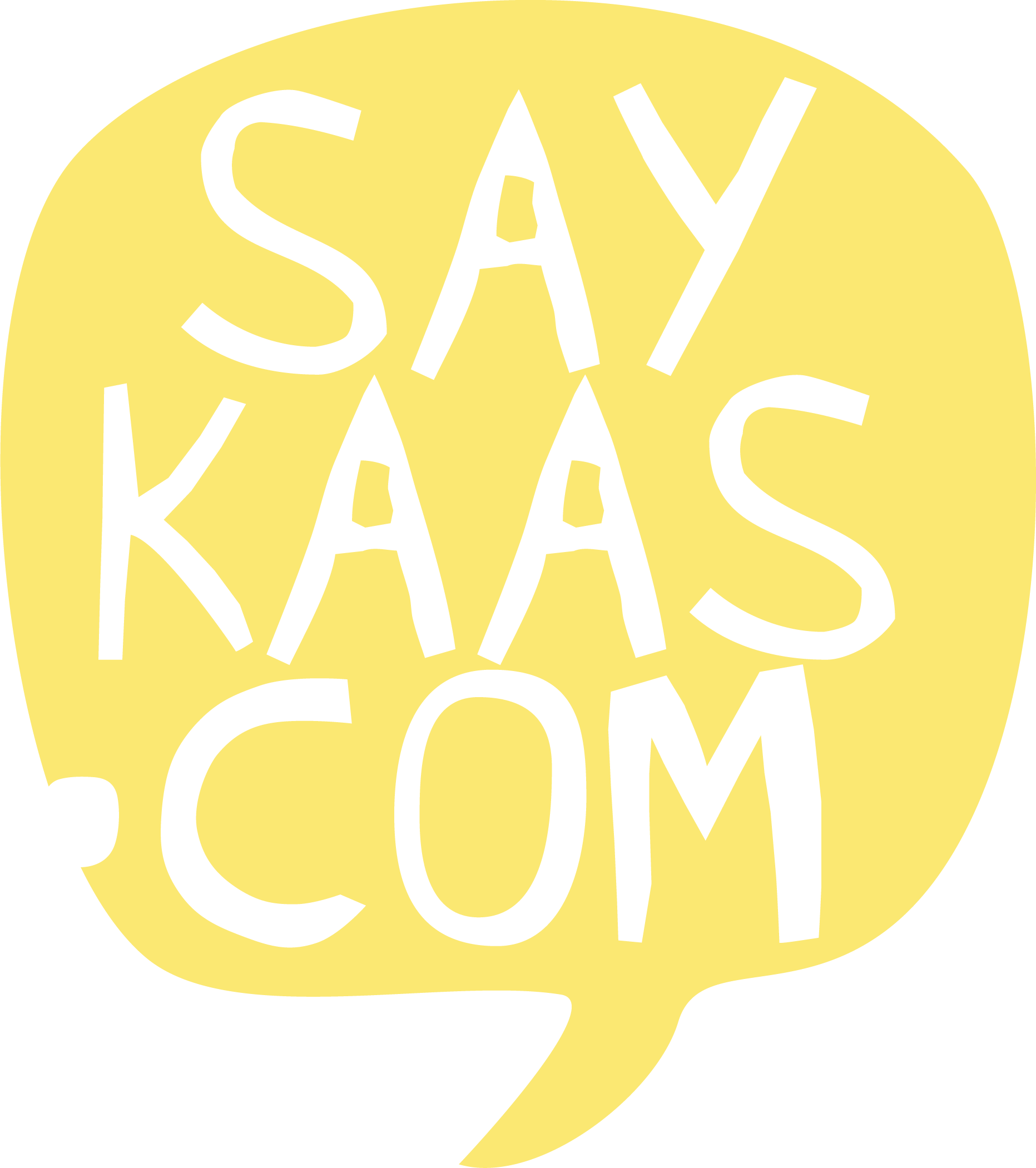 Logo voor een Photo Booth. Tekstballon met de naam SAYKAAS dot COM met de punt is als een gat in kaas.